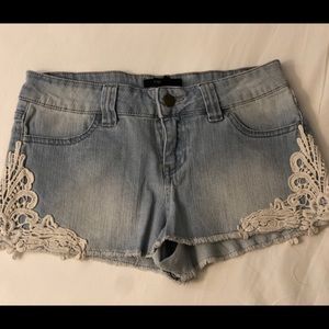Forever 21 Light Denim Shorts with Lace Details